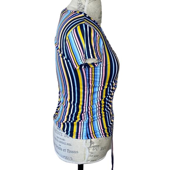 Eye Candy Love Blue Striped Short Sleeve Shirt Women's Size Medium NWT - Picture 2 of 7